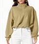 Women Half Zip Crop Sweatshirt Workout Hoodie High Neck Long Sleeve Athletic Clothes 1 Pocket Sleeve