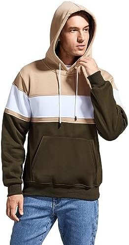 Men's Novelty Color Block Pullover Hoodie Casual Long Sleeve Hooded Sweatshirt