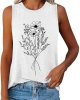 Ladies Summer Flower Print Round Neck Sleeveless Comfortable Top Casual Tank Top (1) Cotton Tees Women