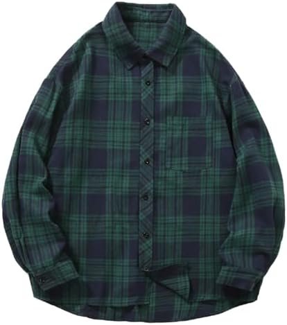 Men's Plaid Fashion Loose Long Sleeved Shirt Jacket Long Sleeved Workout Shirt Men