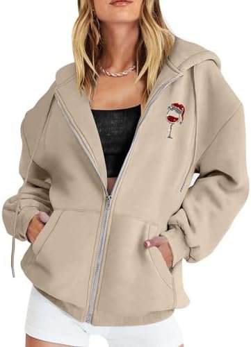 Christmas Women's Printed Zipper Long Sleeve Pocket Drawstring Casual Sports Hoodie Womens Hooded Pullover