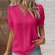 Women Summer Lace V Neck Plain Lace Elegant Shirt Fashion Solid Color Elegant Blouse Short Plus Size Top with