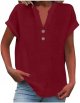 Women's Short Sleeve Tops Womens Button Down Linen Shirt V Neck Shirts Comfy Tops Summer Casual Dressy Tunic Top