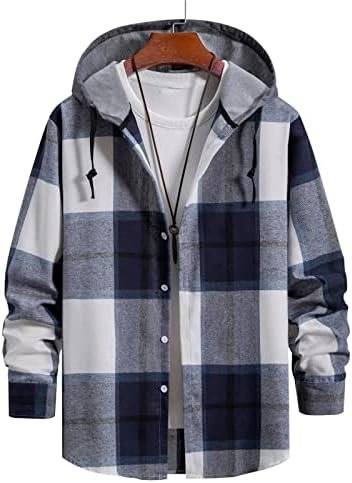 Men's Autumn Fashion and Hooded Checkered Shirt Mens Plus Camping Shirts