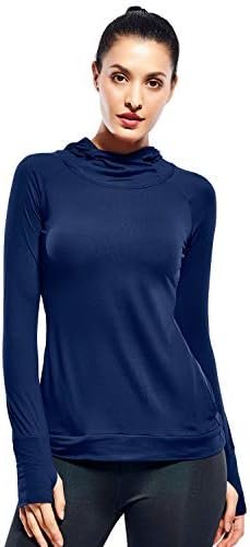 Womens Lightweight Hoodie Pullover-Hooded Long Sleeve Running Yoga Workout Tops for Women-Cowl Neck&Thumbhole