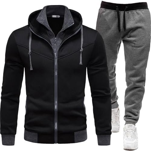 Men's Casual Tracksuit Set Long Sleeve Full Zip Running Jogging Athletic Sweat Suits Mens Brief Swim Suits