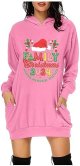 Christmas Women's Printed Long Sleeved Hooded Sweatshirt with Pocket Hoodie Pullover Dress Hoodie Short Sleeve