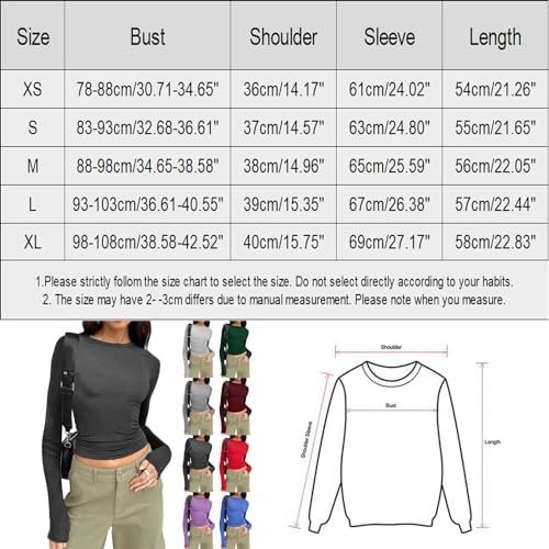 Womens Long Sleeve Shirts Slim Fit Basic Autumn Winter Casual Trendy Thermal Crew Neck Tee Solid Color Tops