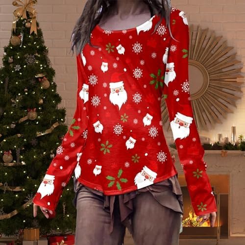 Women's Slim Fit Top Christmas Print Long Sleeved T Shirt Log in