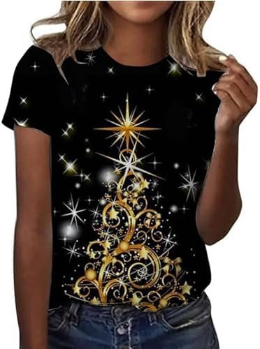 Women's Cute Christmas Printed Round Neck Short Sleeve Tops Short Sleeve T Shirts Plus Size Running Clothes