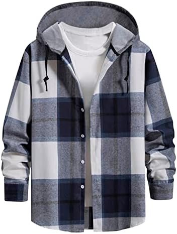 Men's Autumn Fashion and Hooded Checkered Shirt Mens Plus Camping Shirts