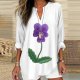 Women Thin Pansy Floral Print Casual Long Sleeve V Neck Shirt Top T Shirts Women Coffee