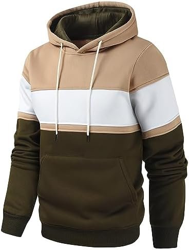 Men's Novelty Color Block Pullover Hoodie Casual Long Sleeve Hooded Sweatshirt