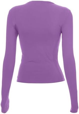 Womens Long Sleeve Shirts Slim Fit Basic Autumn Winter Casual Trendy Thermal Crew Neck Tee Solid Color Tops