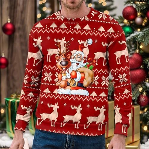 Christmas Mens Autumn And Winter Products Hooded Crew Neck Sweatshirt Double Layer Snowflake Long Sleeve Mens