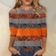 Women's Sequin Casual Printed Round Neck Loose Sleeved Quarter Sleeved T Shirt Top Color Blouses Women