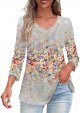 Short Sleeve Shirts for Women Woman V Neck 3/4 Sleeve Shirts Fashion Dressy Fall Blouses Dailywear Tunic Top