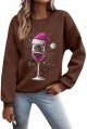 Christmas And Winter Fashion Purple Wine Glass Print Women's Hoodless Sweatshirt Womens Zip Front Hoodie