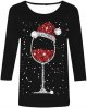 Christmas Women's Red Wine Glass Printed Round Neck Three Quarter Sleeve Casual T Shirt Top Short Sleeve Tops