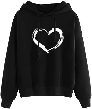 Women's Graphic Hoodies Heart Print Long Sleeve Pullover Hoodie Sweatshirt Tops Shirts