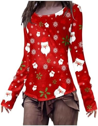 Women's Slim Fit Top Christmas Print Long Sleeved T Shirt Log in