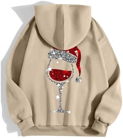 Christmas Women's Printed Zipper Long Sleeve Pocket Drawstring Casual Sports Hoodie Womens Hooded Pullover