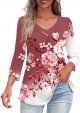 Cotton Shirts for Women Teen Girls Fall Outfits Loose Fit Dressy 3/4 Sleeve Shirts Casual V Neck Blouses Tunics Top