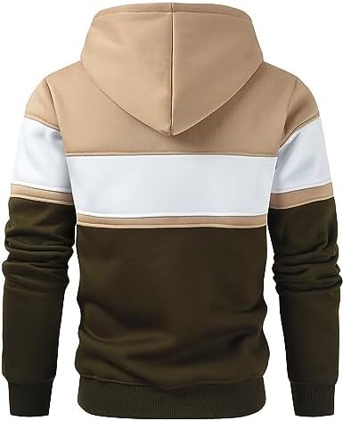 Men's Novelty Color Block Pullover Hoodie Casual Long Sleeve Hooded Sweatshirt