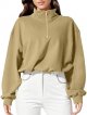 Women Half Zip Crop Sweatshirt Workout Hoodie High Neck Long Sleeve Athletic Clothes 1 Pocket Sleeve